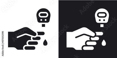 Blood sugar test icon in solid black and white color