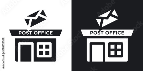 Post office icon in solid black and white color