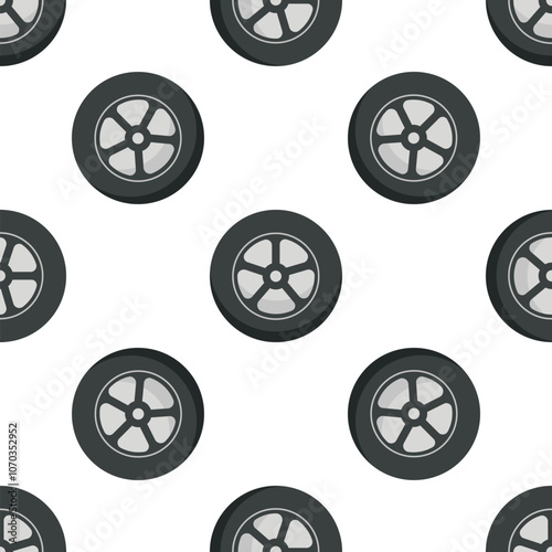 Seamless pattern featuring car wheels, symbolizing the automotive industry, transportation, and vehicle maintenance