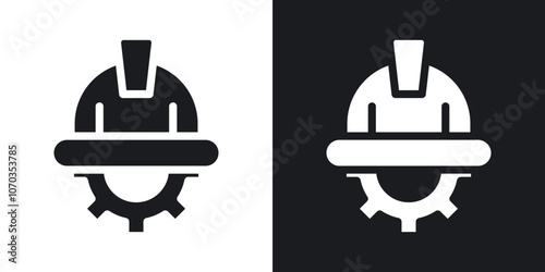 Construction worker icon in solid black and white color