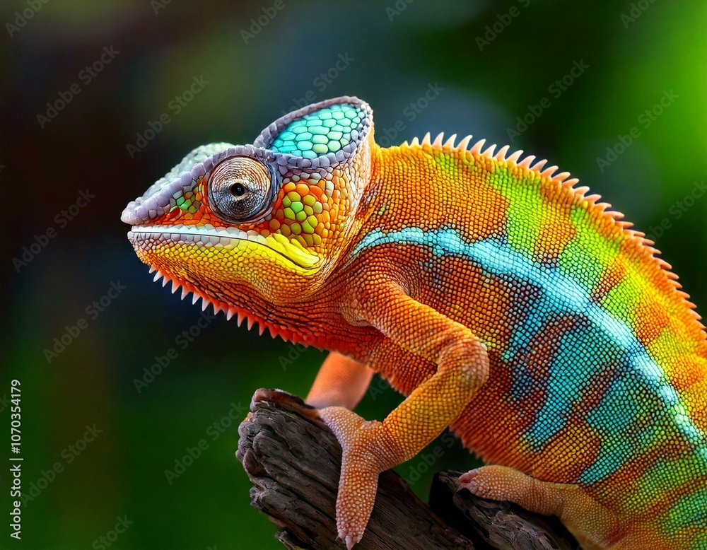 Fototapeta premium Colourful chameleon on a branch 8k