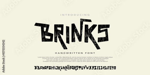 Alphabet Original Handwritten Art Work Font With Rough Texture, Grunge style, Uppercase and Number,Design for urban,movie,film,sport,clothing,band music.Vector illustration