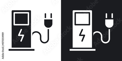 Charging station icon in solid black and white color