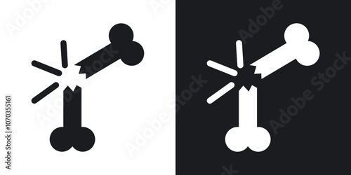 Broken bone icon in solid black and white color