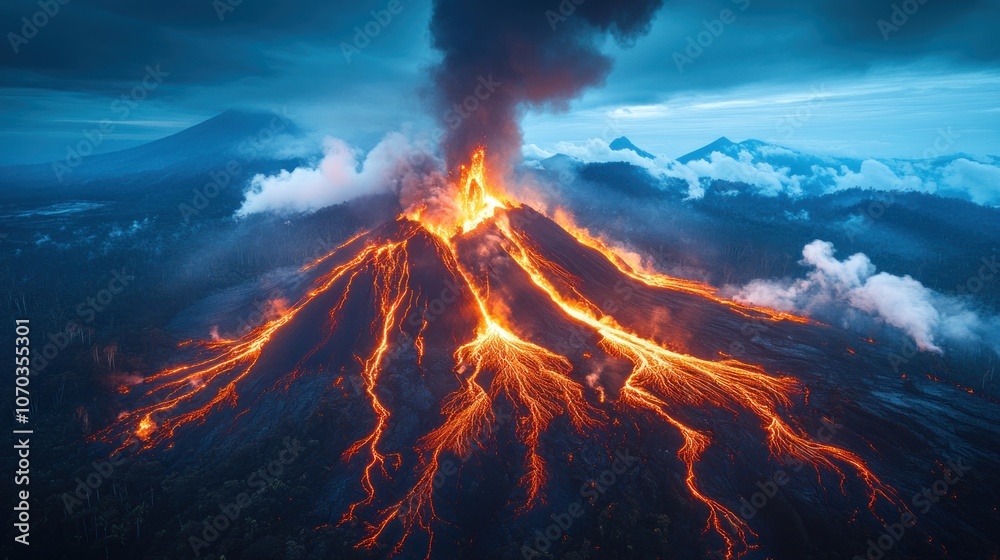 Volcano Eruption with Lava Flow