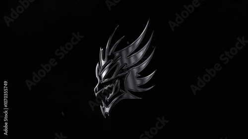 3D Metallic Dragon Head Logo on Dark Background – Brutal Fantasy Style