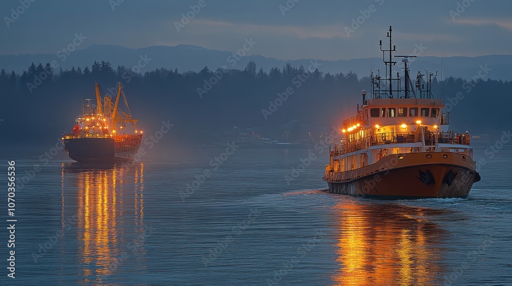 Obraz premium Cranes Loading Containers at Harbor During Evening Light