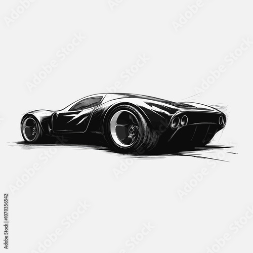 Black and white classic car illustration