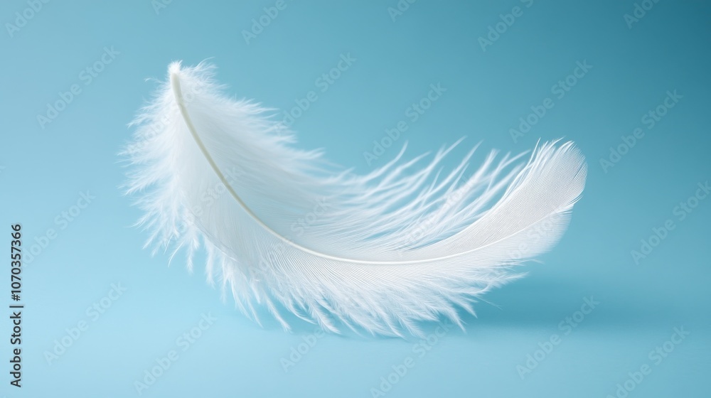 Fototapeta premium Delicate White Feather Floating on Blue Background