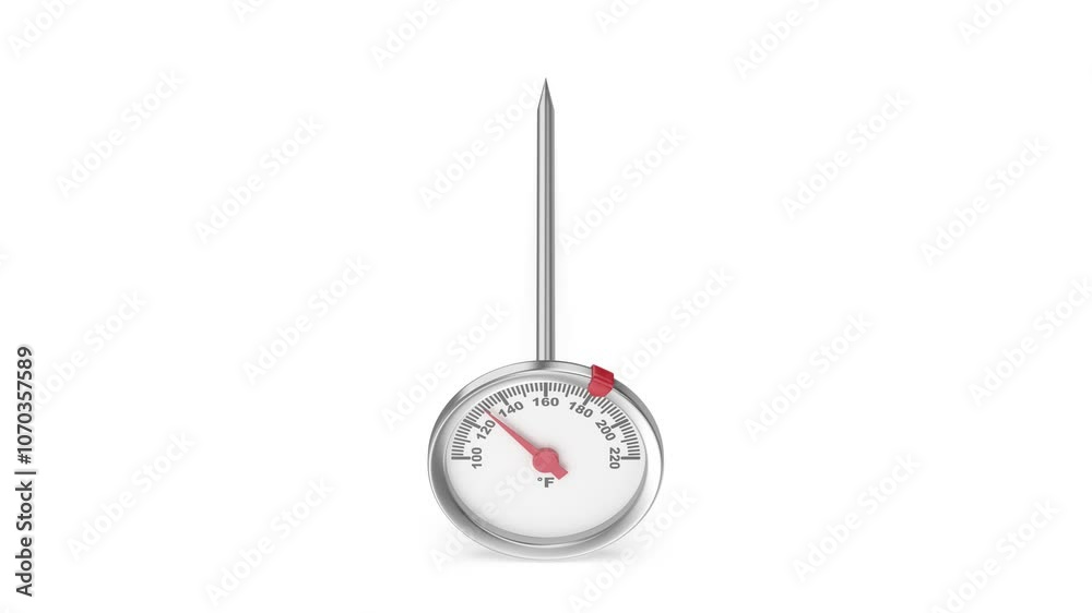 Round kitchen thermometer with Fahrenheit scale on white background
