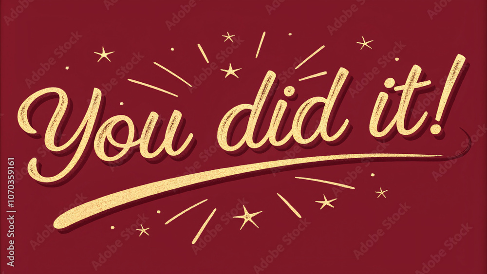 You Did It! Bright Gold Calligraphy on Deep Red Background You Did It! Bright Gold Calligraphy on Deep Red Background