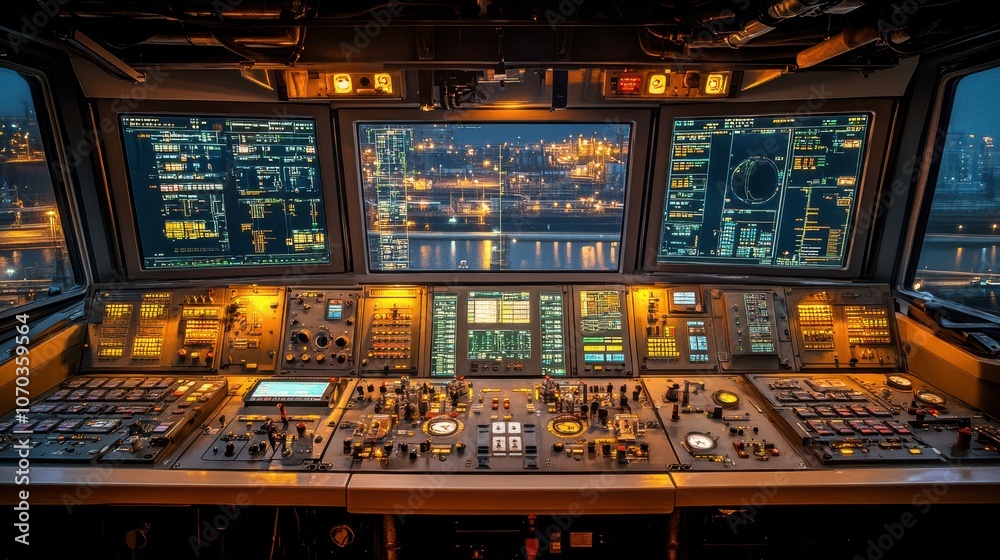 Modern Control Room with Technical Screens and Lighting Modern Control Room with Technical Screens and Lighting
