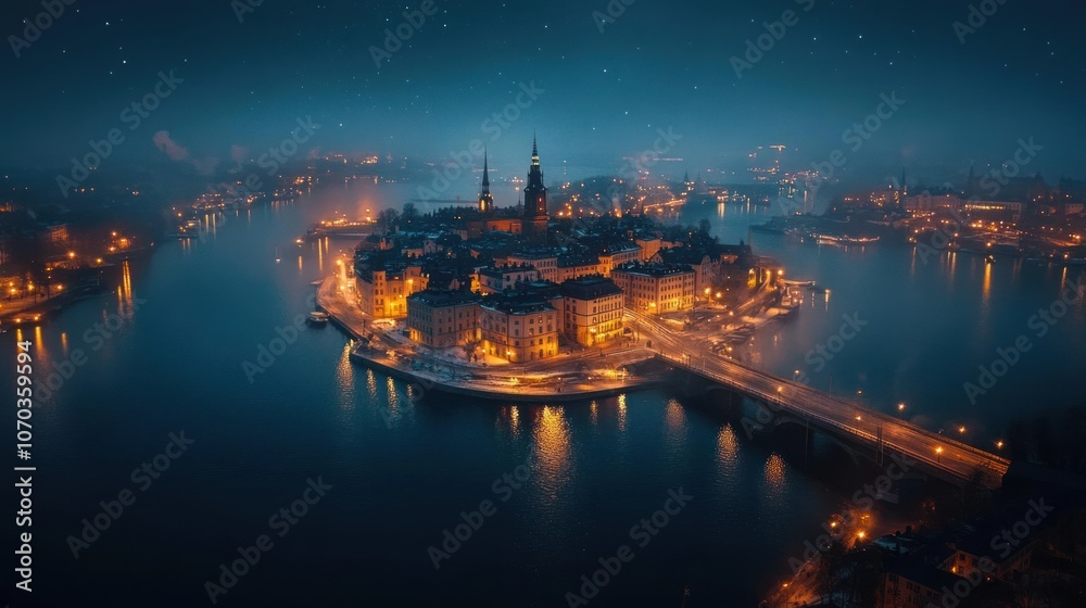 Night View of Stockholm with Lights and Stars Night View of Stockholm with Lights and Stars