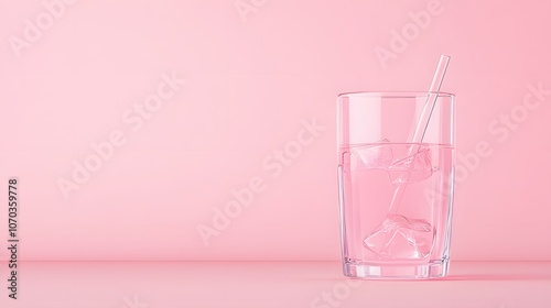 A glass of light pink sparkling water with a straw, served in a refreshing and vibrant style, perfect for a summer drink or a celebratory occasion