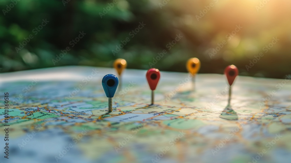 A set of location map pins with modern markers for GPS and destination identification.