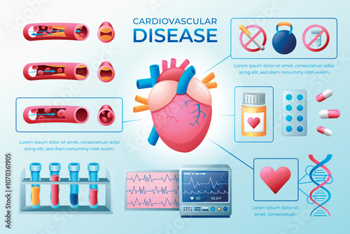 Cardiovascular Disease Illustration with Heart and Arteries