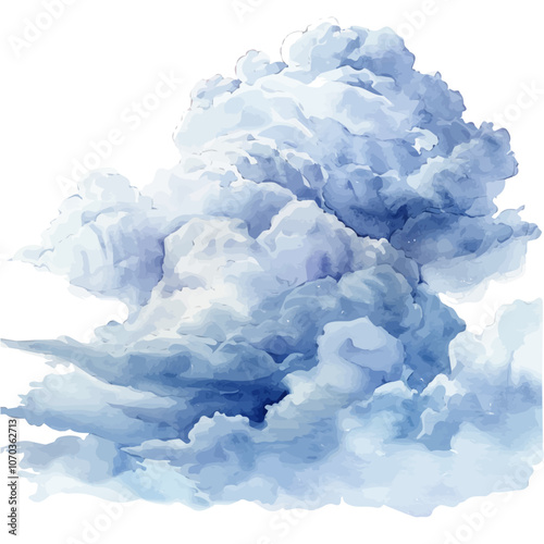 A watercolor vector of rainy season clouds, isolated on a white background.