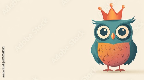 Wise owl wearing golden crown, symbol of knowledge and royalty photo