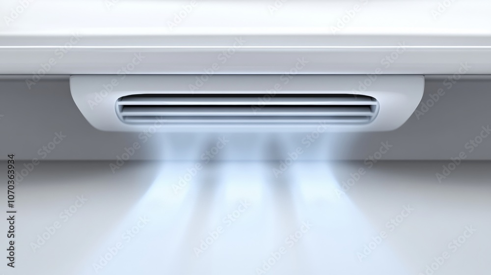 Air conditioner with a cold air flow on a wall. Climate control system, 3d illustration. Air conditioner with a cold air flow on a wall. Climate control system, 3d illustration.