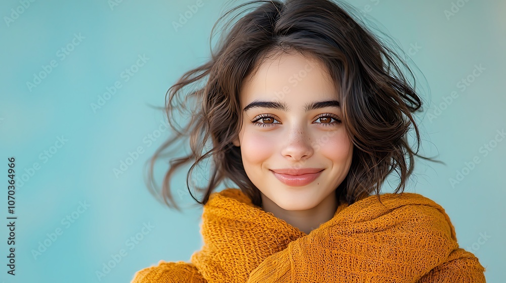 The image depicts a happy young beautiful woman standing alone, looking content as she wraps her arms around herself in an embracing posture, symbolizing self care and self esteem. The image depicts a happy young beautiful woman standing alone, looking content as she wraps her arms around herself in an embracing posture, symbolizing self care and self esteem.
