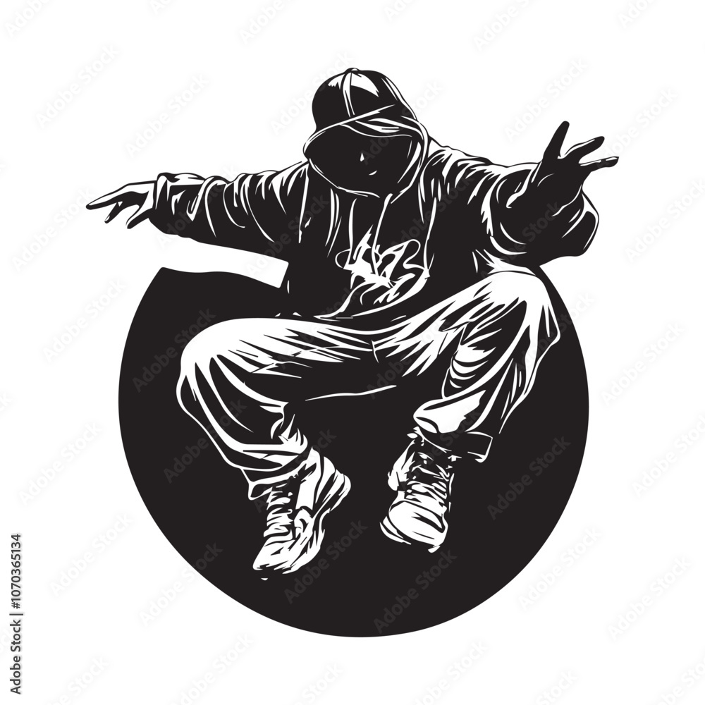 Man Dancer Hip hop silhouette vector illustration isolated on white background. Man Dancer Hip hop silhouette vector illustration isolated on white background.