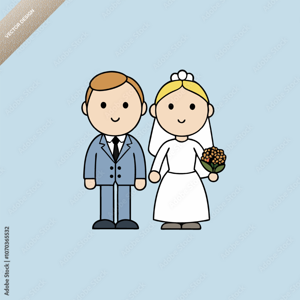 Wedding Celebration Stylish Cartoon of a Wedding Couple in Love Vector Illustration Design Wedding Celebration Stylish Cartoon of a Wedding Couple in Love Vector Illustration Design