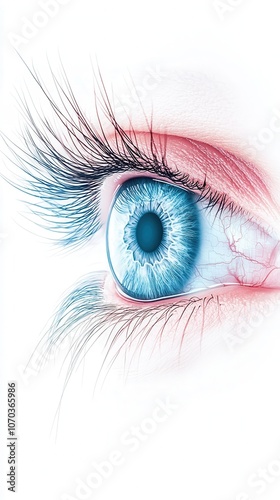 A close up of a woman's eye with a blue iris