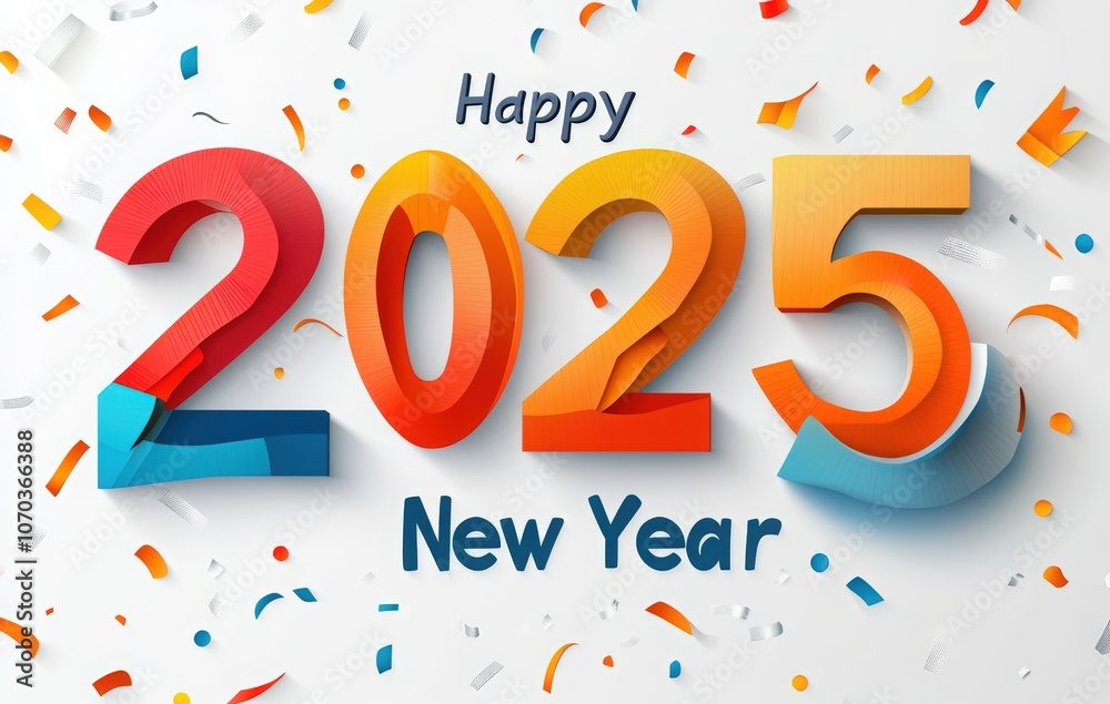 paper-cut text 2025 Happy New Year on a white background. Happy holiday celebration day card paper-cut text 2025 Happy New Year on a white background. Happy holiday celebration day card