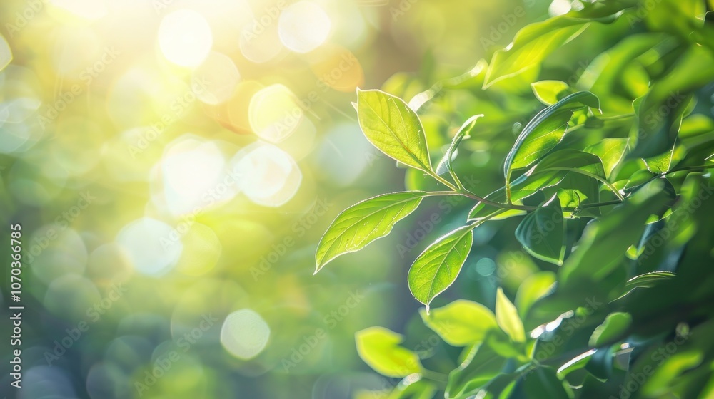 Green bokeh background with fresh leaves and blurred sunlight. Green bokeh background with fresh leaves and blurred sunlight.