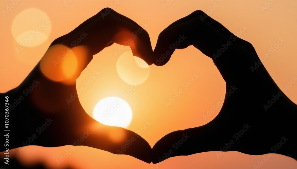 Fototapeta premium Hands in heart shape with sun rise background, love concept