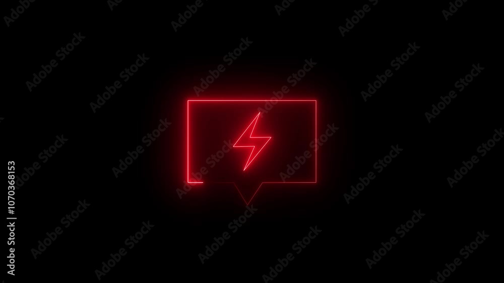 Lightning bolt sign in the message box. Neon Battery charging power symbol, lightning bolt sign. Technology, energy and electric concept icon. Lightning bolt sign in the message box. Neon Battery charging power symbol, lightning bolt sign. Technology, energy and electric concept icon.