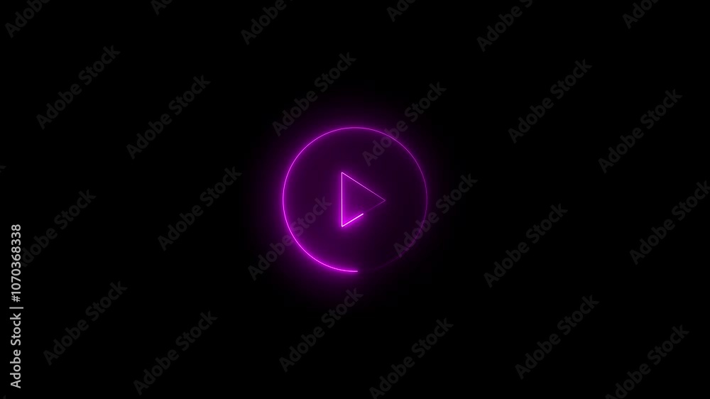 Neon glowing music play button icon animation with neon circle. Video Play button symbol icon. Press to play. Start button sign video animation. Neon glowing music play button icon animation with neon circle. Video Play button symbol icon. Press to play. Start button sign video animation.