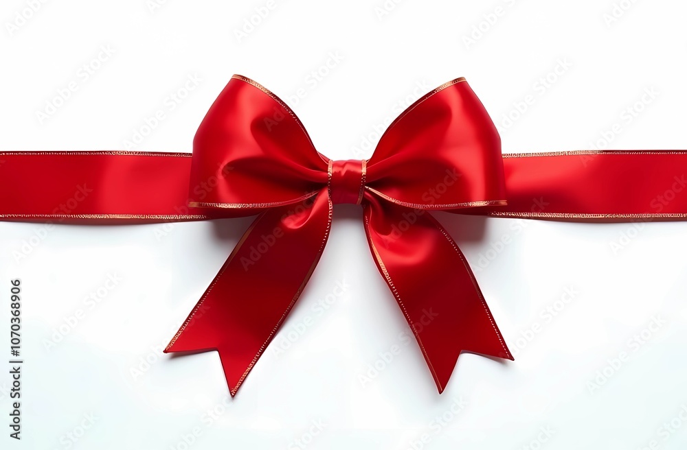 Red ribbon with gold trim, tied into an elegant bow, isolated on a white background Red ribbon with gold trim, tied into an elegant bow, isolated on a white background