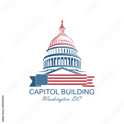 United States Capitol building icon in Washington DC isolated on white backgrpound