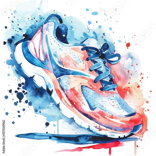 A watercolor vector of running shoes, isolated on a white background.