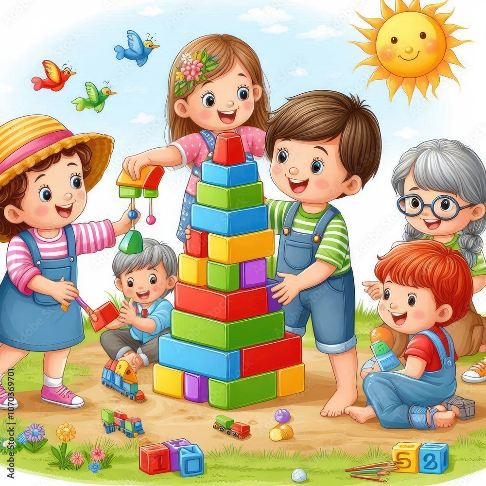 Fototapeta premium Children playing together: Children are often seen as symbols of innocence and kindness. &nbsp; . illustration