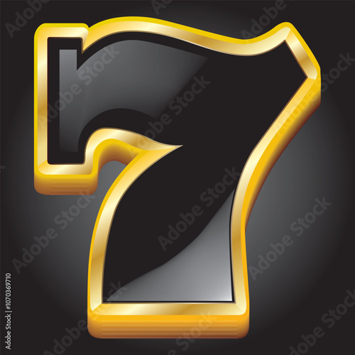 Black 7 casino number with gold border.