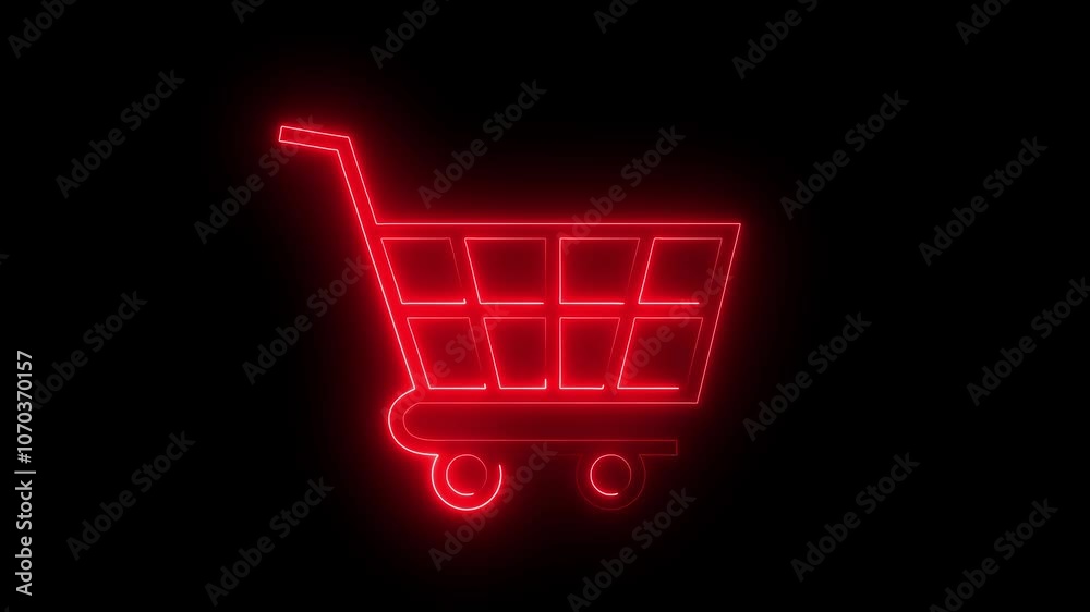 Glowing neon shopping cart icon animation. Neon marketing icon, shopping basket, purchase icon, promotion and shopping cart symbol concept animated.