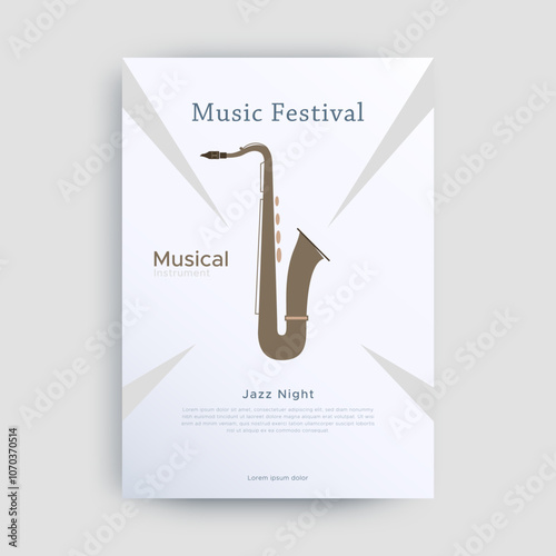 Music festival, Jazz Night. Vector illustration of a trumpet musical instrument commonly used in orchestral and jazz music performances. Modern musical instrument for orchestra performance