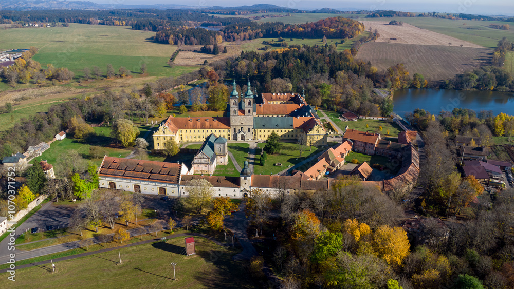 Aerial drone view - photography of monastery Tepla near Marianske Lazne (Marienbad) - Czech Republic, Europe