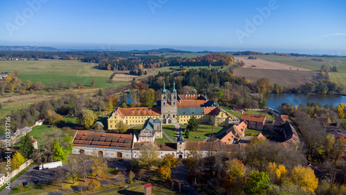  Aerial drone view - photography of monastery Tepla near Marianske Lazne (Marienbad) - Czech Republic, Europe