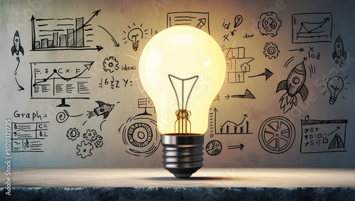 a light bulb with a drawing of a business card on the wall