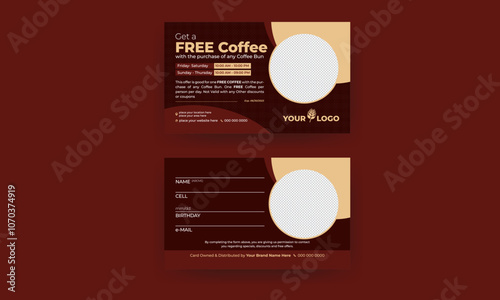 Double-sided restaurant, fast food, coffee gift voucher design template or cafe ticket card design
