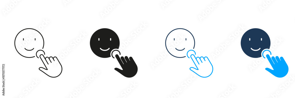 Positive Feedback Line and Silhouette Icon Set. Pointer Click On A Happy Face Emoticon Pictogram. Social Media App Good Review Symbol. Editable Stroke. Isolated Vector Illustration Positive Feedback Line and Silhouette Icon Set. Pointer Click On A Happy Face Emoticon Pictogram. Social Media App Good Review Symbol. Editable Stroke. Isolated Vector Illustration