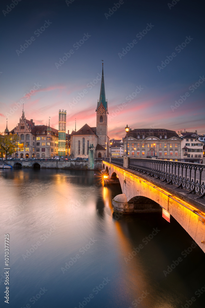 Zurich, Switzerland. Cityscape image of Zurich, Switzerland at beautiful autumn sunset.