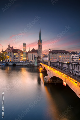 Obraz na płótnie Zurich, Switzerland. Cityscape image of Zurich, Switzerland at beautiful autumn sunset. w salonie