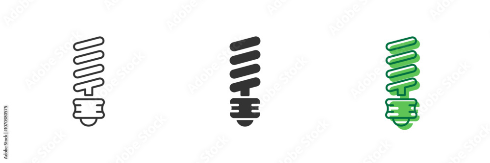 Energy Saving Light Bulb Line and Silhouette Icon Set. Spiral Bulbs for Green Energy Solutions. Eco Electricity Lightbulb Pictogram. Editable Stroke. Isolated Vector Illustration Energy Saving Light Bulb Line and Silhouette Icon Set. Spiral Bulbs for Green Energy Solutions. Eco Electricity Lightbulb Pictogram. Editable Stroke. Isolated Vector Illustration