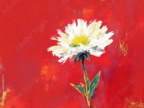 Impressionistic White Flower on Red Background