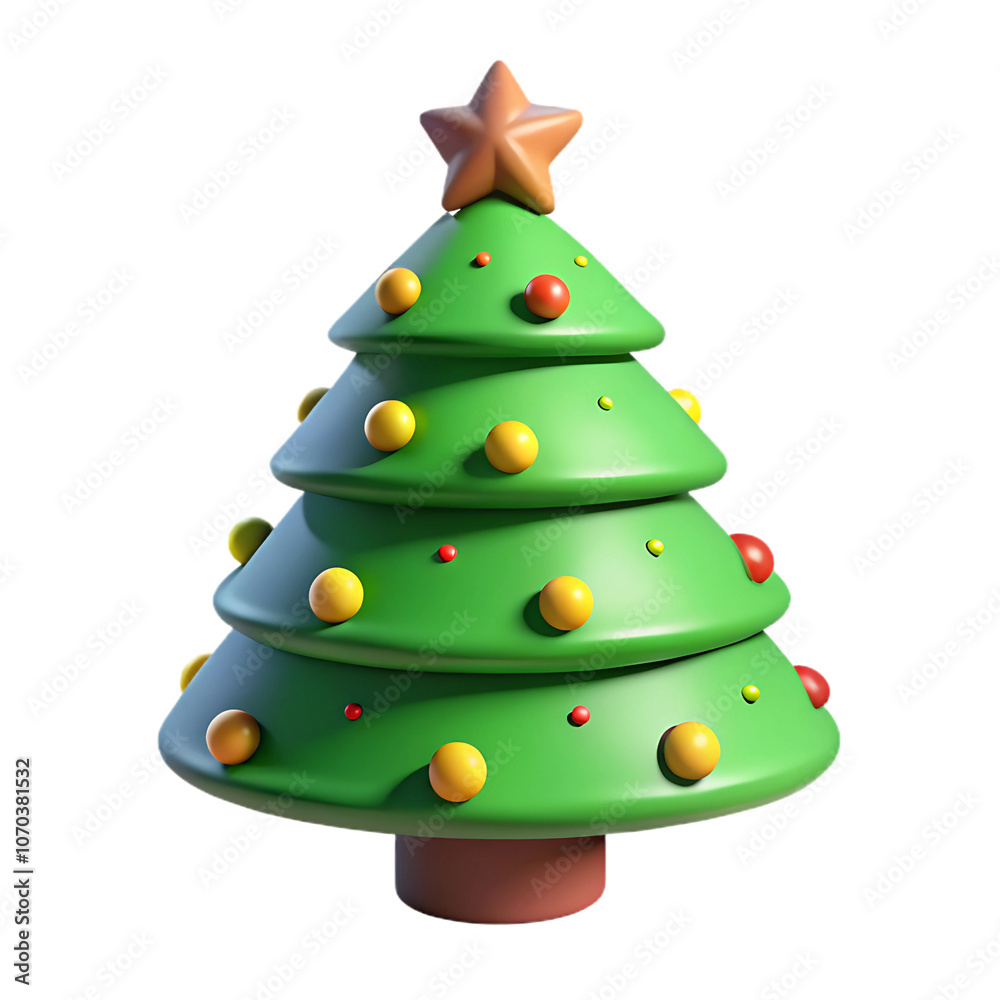 3D Christmas Tree with Ornaments and Star