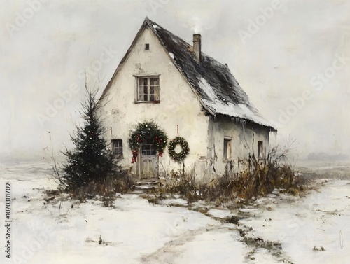 Rustic Cottage Christmas Decor Snowy Landscape